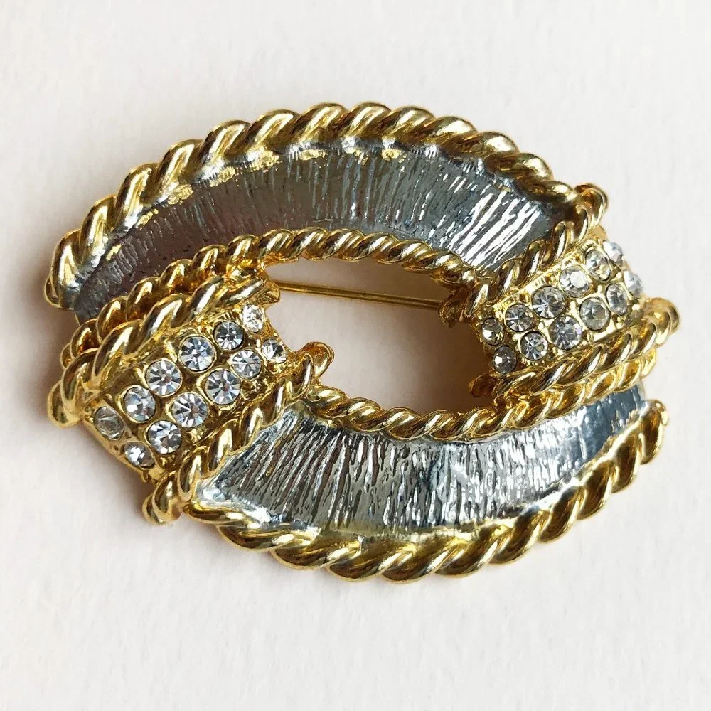 Large gold and silver knot brooch, 60s vintage nautical pin
